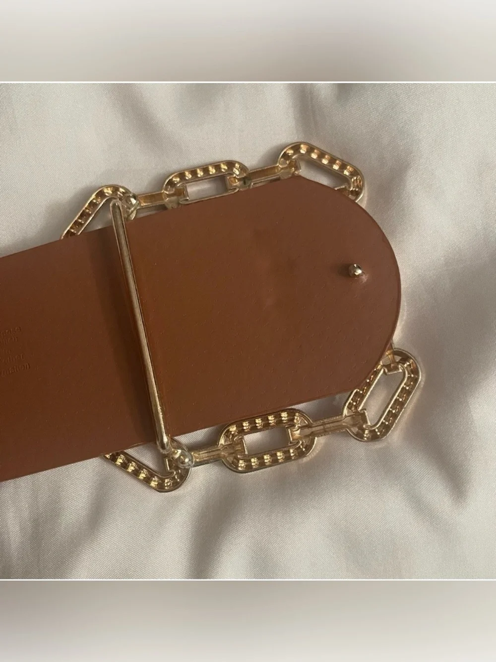 Plus size brown PU leather square gold tone buckle with rhinestones wide belt